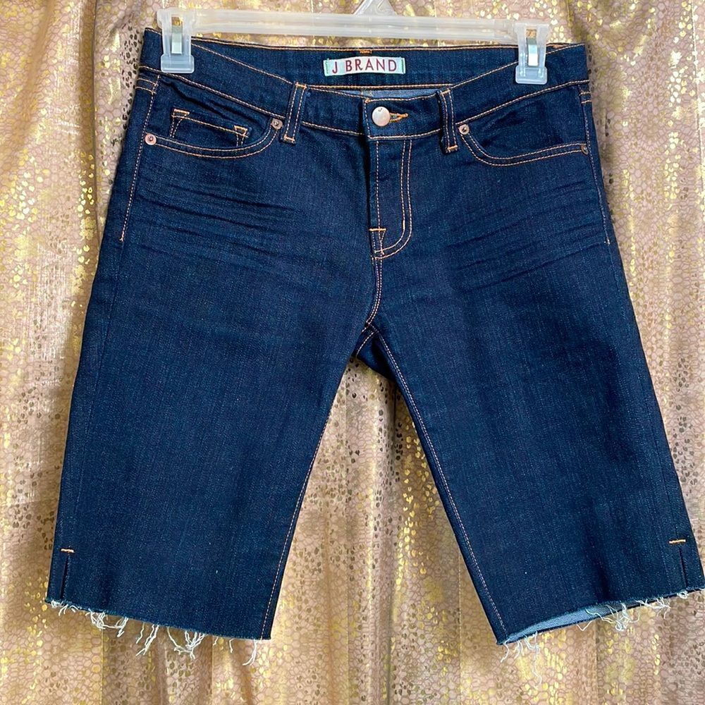 J Brand dark denim cutoff mid-rise Bermuda shorts, size 28